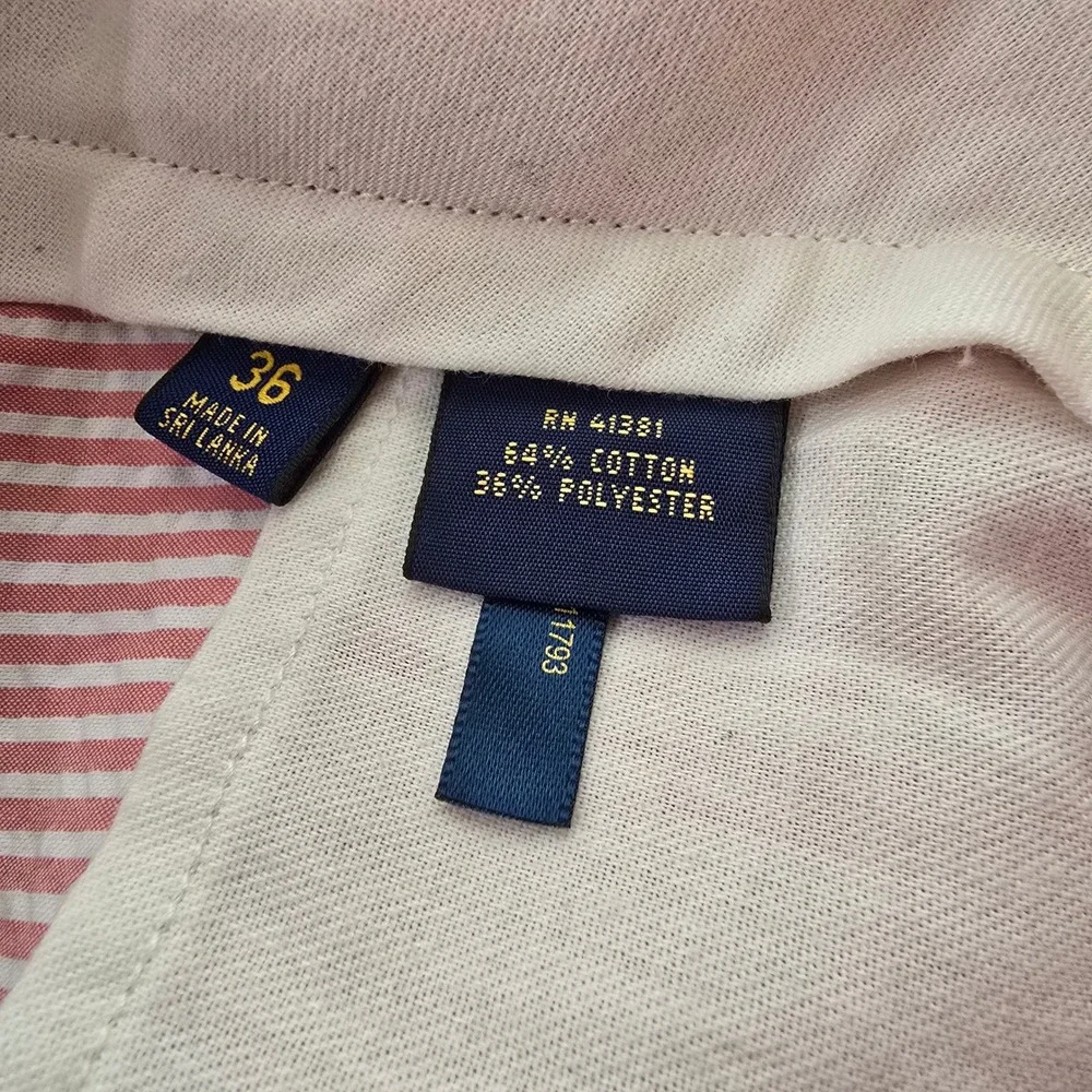 Polo Golf Ralph Lauren‎ Mens 36 Pink White Seersucker Striped Shorts Preppy Y2K